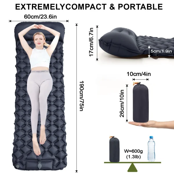 Matelas de trekking bleu gonflable avec pompe intégrée